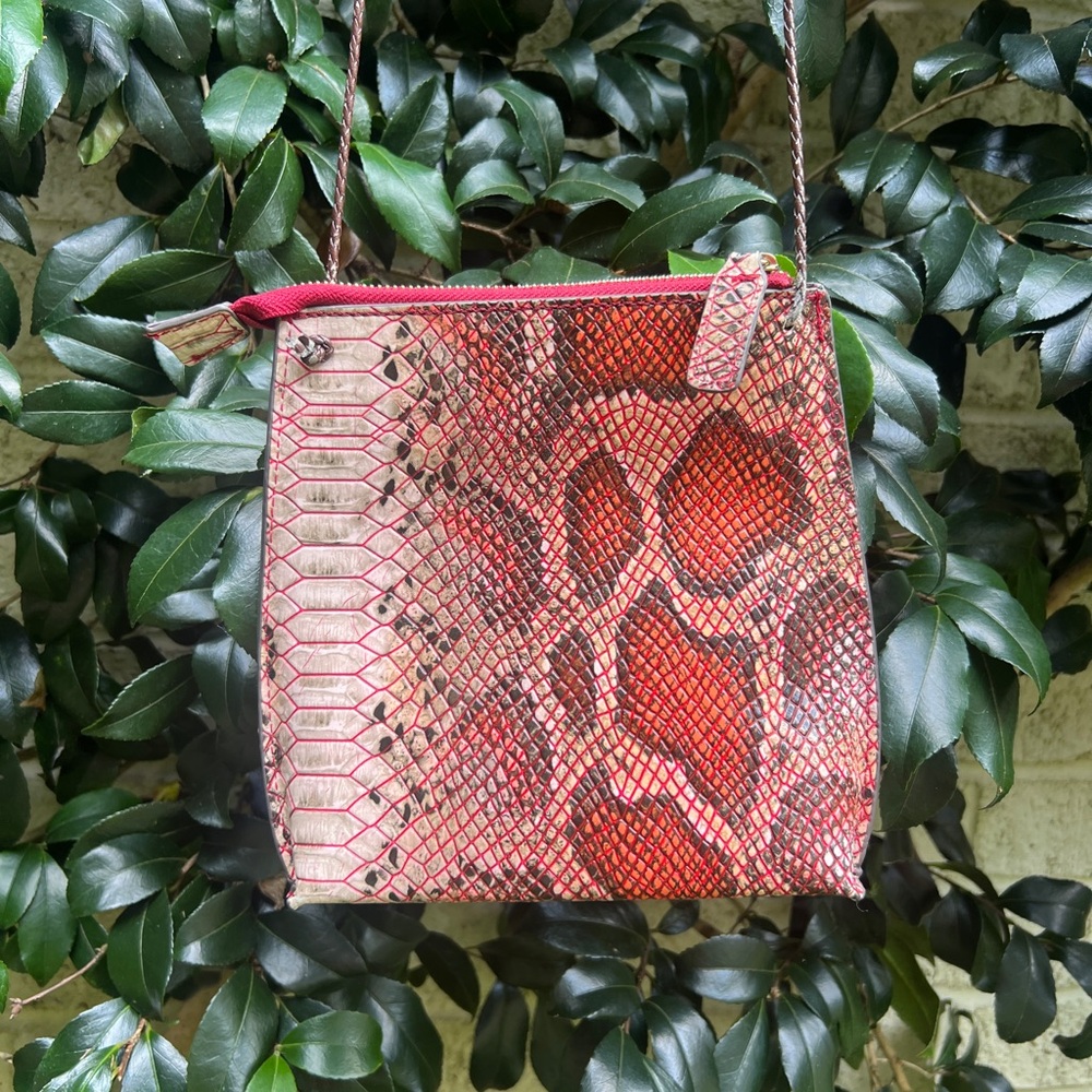 Faux Snake skin, snake print, purse, bag, red, white, brown